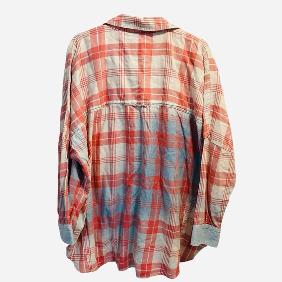 American Eagle Go Big Beach flannel oversized button up shirt in pink and blue M - Picture 10 of 15